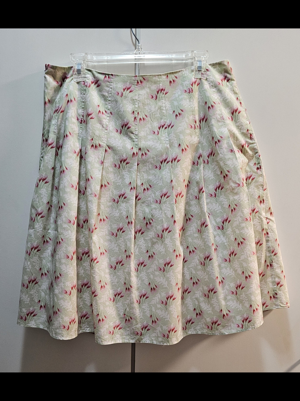 Lands' End A-Line Skirt in Light Green with Pink Floral Print